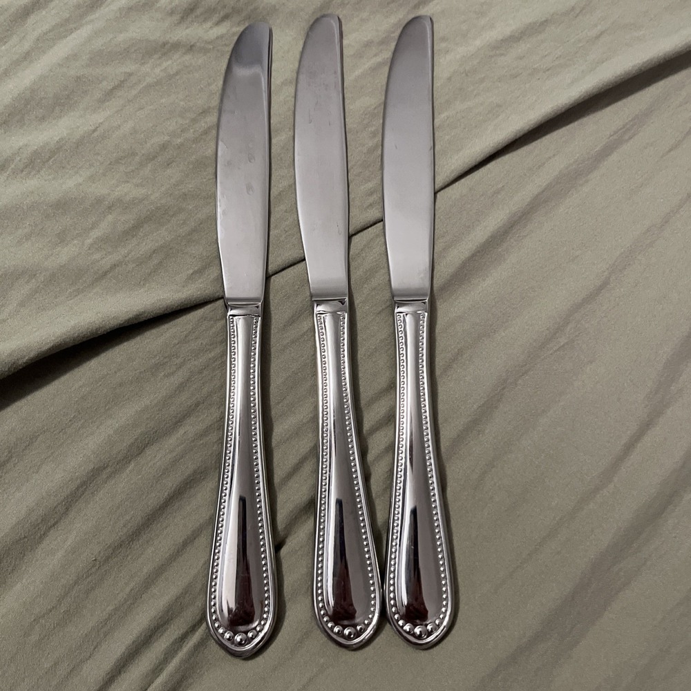 Set of 3 Wallace Regal Pearl Modern Solid Dinner Knives 18/10 Stainless Flatware
